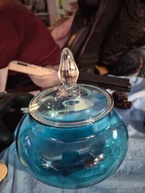 Vintage morgantown Glass Palace Candy Dish With Vibrant Peacock...